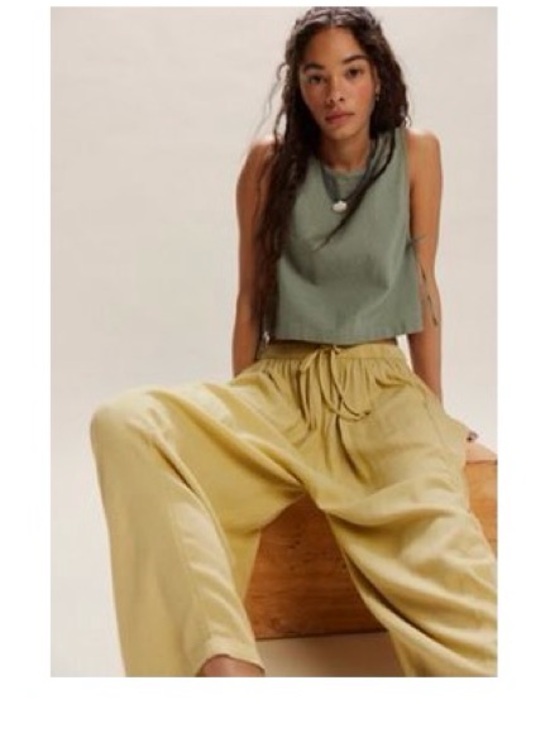 Free People Pants - Relaxed Drawstring Wide-Leg Pants in lemongrass
